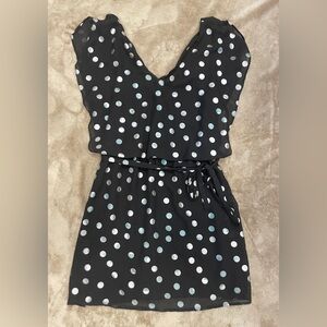 Lucy Love Polka Dot Chiffon Mini Dress Womens Small Sheer Overlay V-Neck Flowy
